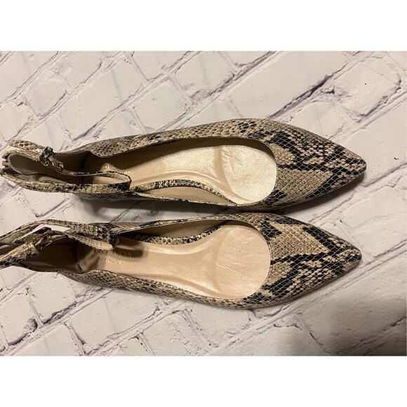 Cole Haan Size 6.5 Pointed Toe Ankle Strap Flats Snakeskin Print Neutral Spring - Picture 8 of 13